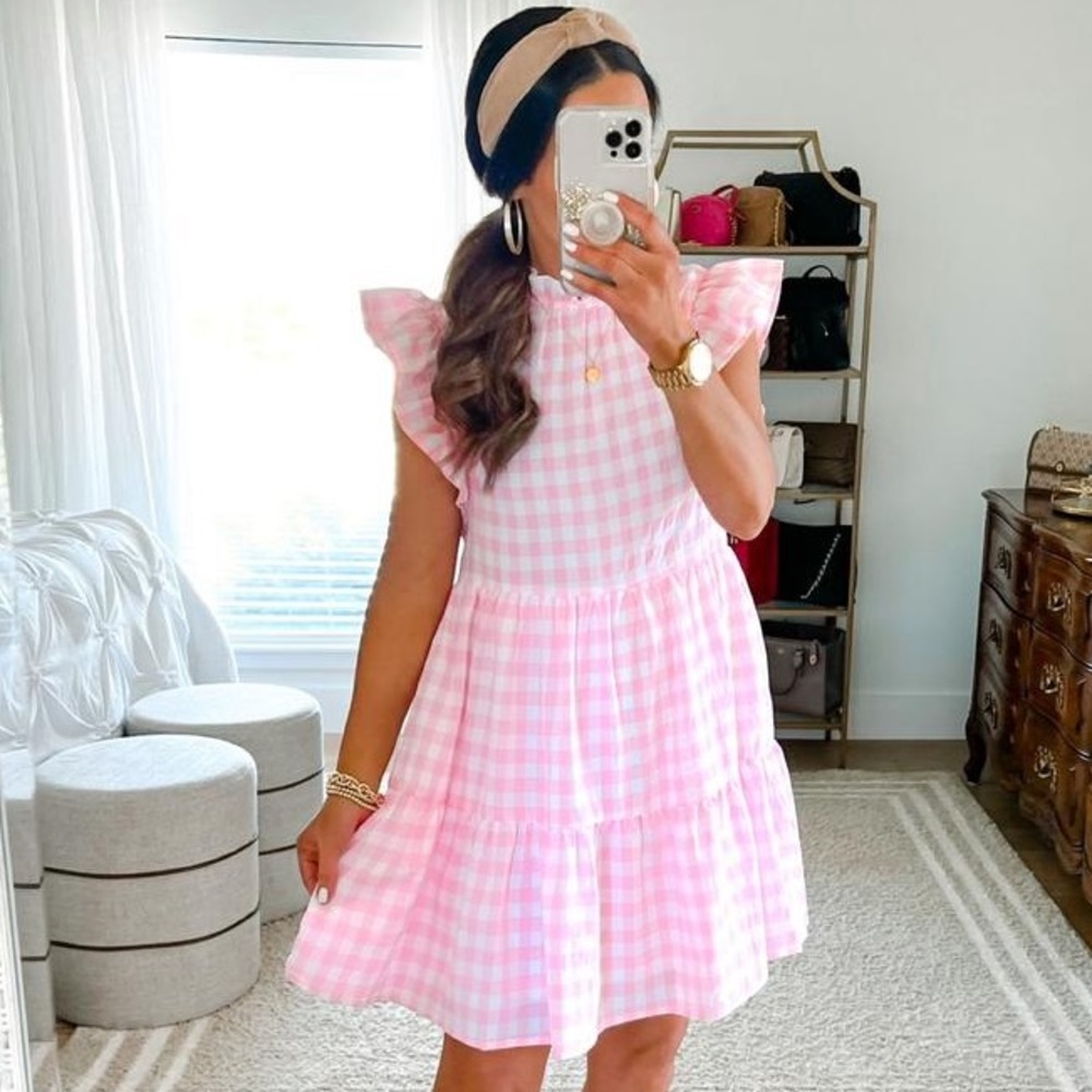 Smocked Pink Gingham Dress